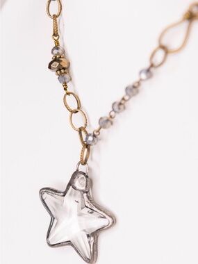 Short Crystal Star Pendant Necklace - Clear and Gold